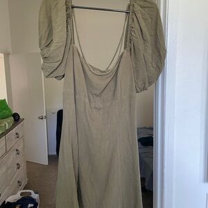 Lulu's Sage Backless Dress with Puff Sleeves